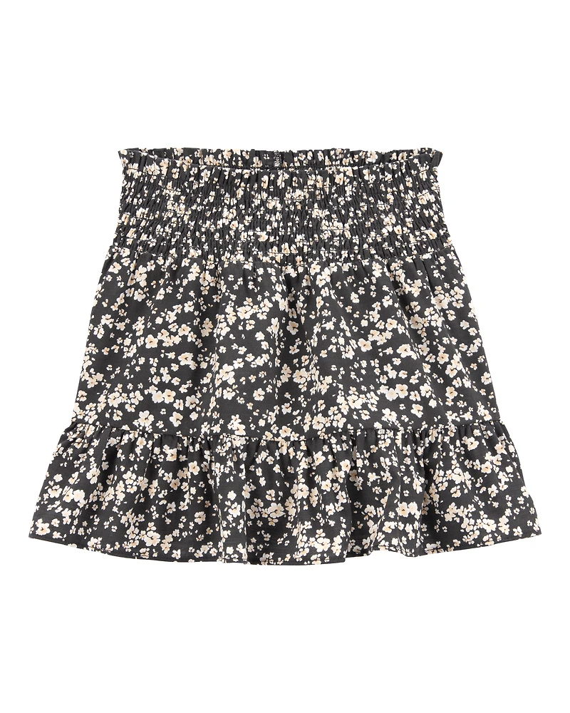 Kid Floral Linen Look-Alike Drawstring Skirt