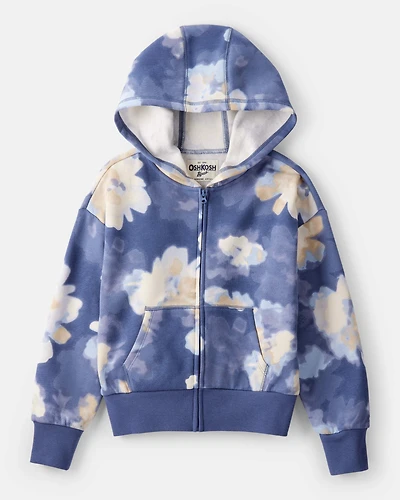 Girls Floral Print DayDream Fleece Hooded Zip-Up Jacket - Blue