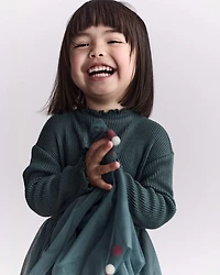 Toddler Girl Tree Pom Pom Long-Sleeve Tutu Dress - Green