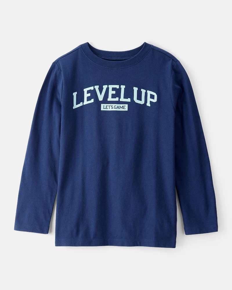 Boys Level Up Long-Sleeve Graphic Tee - Navy