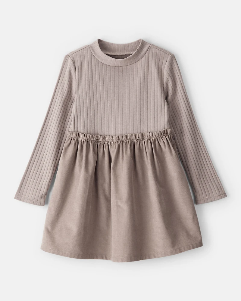 Toddler Girl Rib Knit Dress - Brown