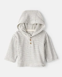 Baby Boy Long-Sleeve Striped Hooded Top - Grey