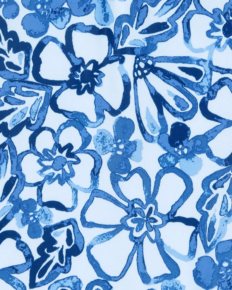 Toddler Girl 1-Piece Floral Swimsuit - Blue