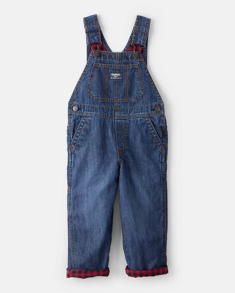Toddler Boy Buffalo Check Denim Overalls - Blue