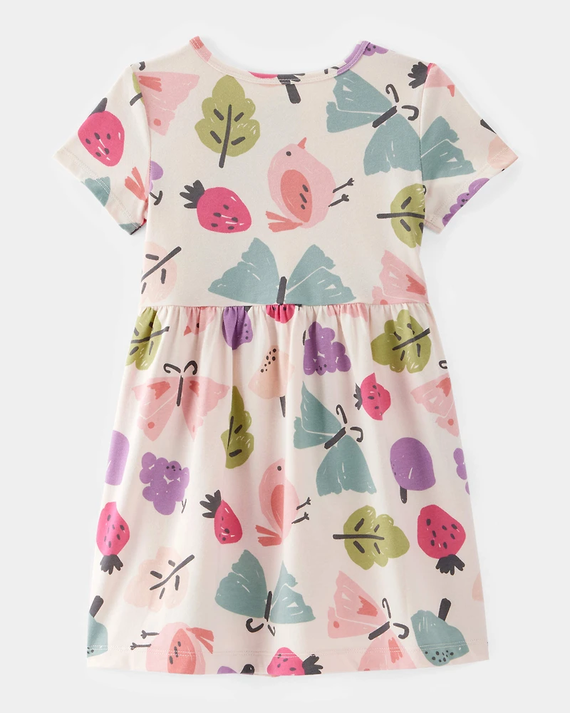 Toddler Girl Fruit Print Short-Sleeve Knit Dress - White