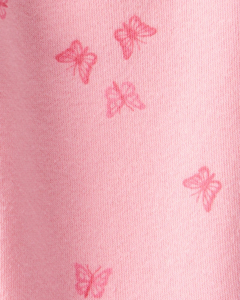 Baby Girl Butterfly Print Fleece Drawstring Joggers - Pink