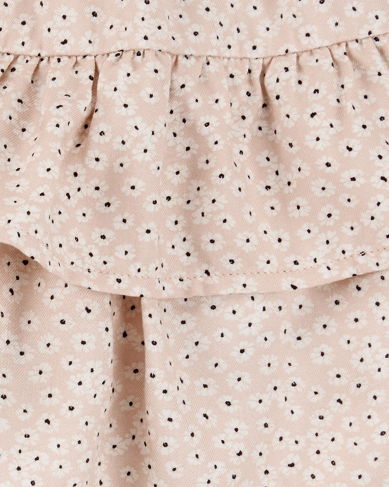 Toddler 2-Piece Flutter-Sleeve Rib Tank & Floral Ruffle Skort Set - Tan/White