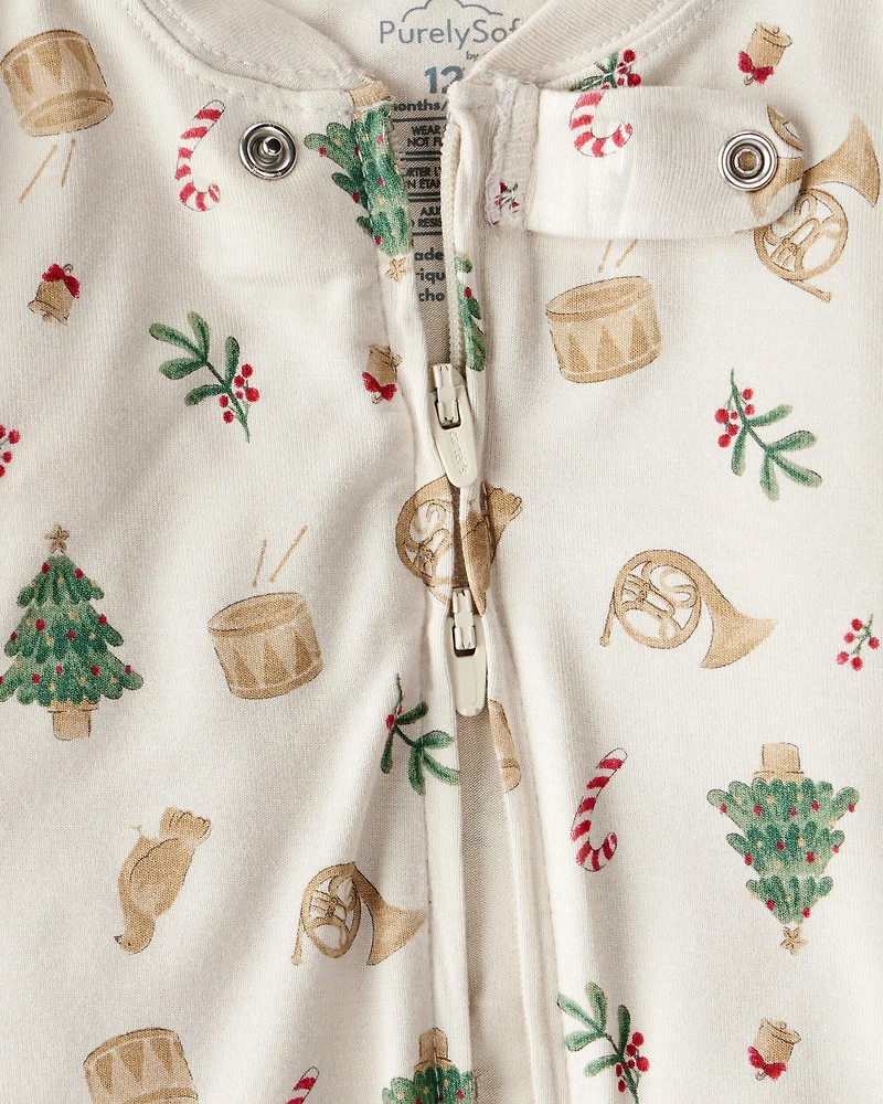 Baby Festive Holiday PurelySoft Long-Sleeve Snug Fit 1-Piece Pajamas - Cream