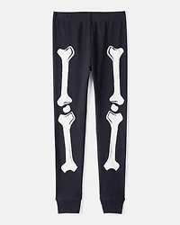 Kid 2-Piece Glow Halloween Skeleton 100% Snug Fit Cotton Pajamas - Black