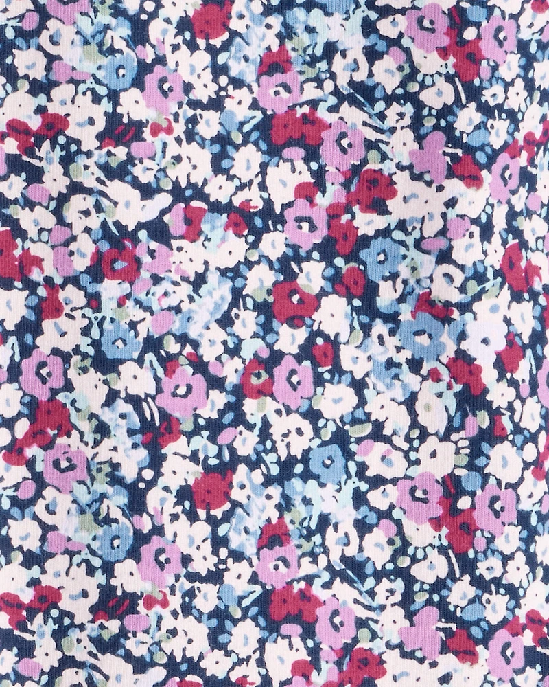 Girls Floral Cotton Pull-On Stretch Leggings - Purple