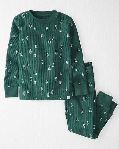 Toddler Christmas Tree Print Waffle Knit Pajamas Made with Organic Cotton