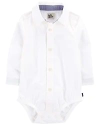 Baby Boy Button-Front Long Sleeve Bodysuit - White