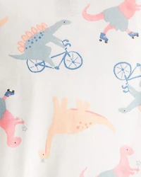 Toddler Girl Dinosaur Print 100% Cotton Long-Sleeve 4-Piece Pajamas - Blue/White