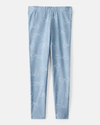 Kid Cotton Bow Stretch Leggings - Blue