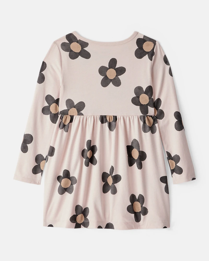 Toddler Girl Floral Print Long-Sleeve Dress - Ivory