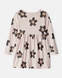 Toddler Girl Floral Print Long-Sleeve Dress - Ivory
