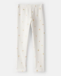 Girls Star Pull-On Stretch Cozy Leggings - Cream