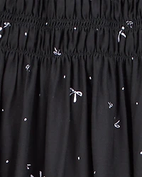 Kid 2-Piece Pointelle Tee & Bow Print Maxi Skirt Set - Black/White