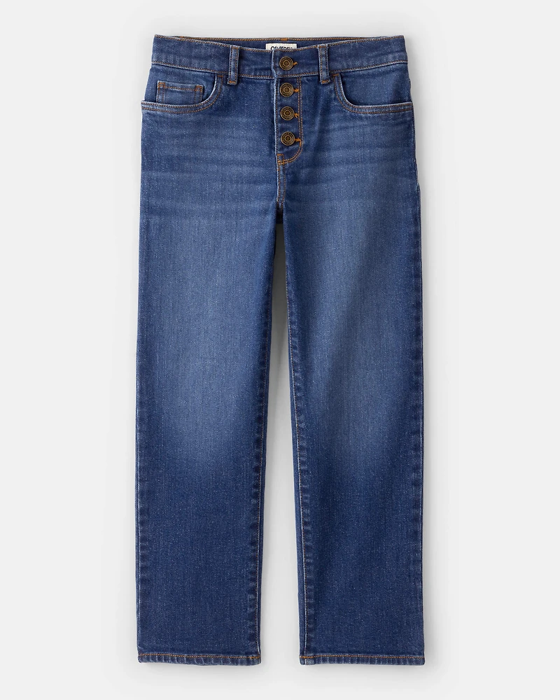 Girls Button-Front Straight Leg Jeans - Blue