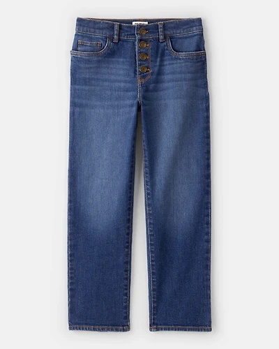 Girls Button-Front Straight Leg Jeans - Blue