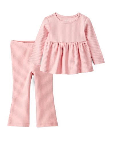 Toddler Girl 2-Piece Peplum Top & Cotton Flared Leggings Set - Pink