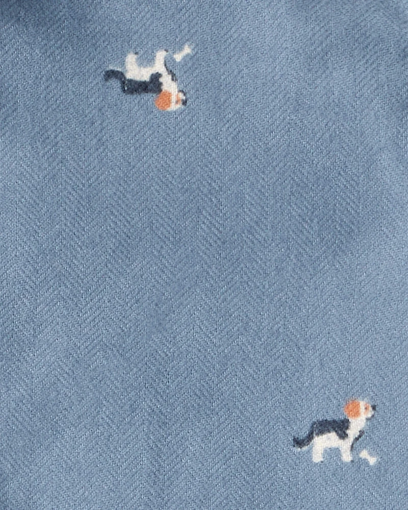 Toddler Boy Dog Print Button-Down Shirt - Blue