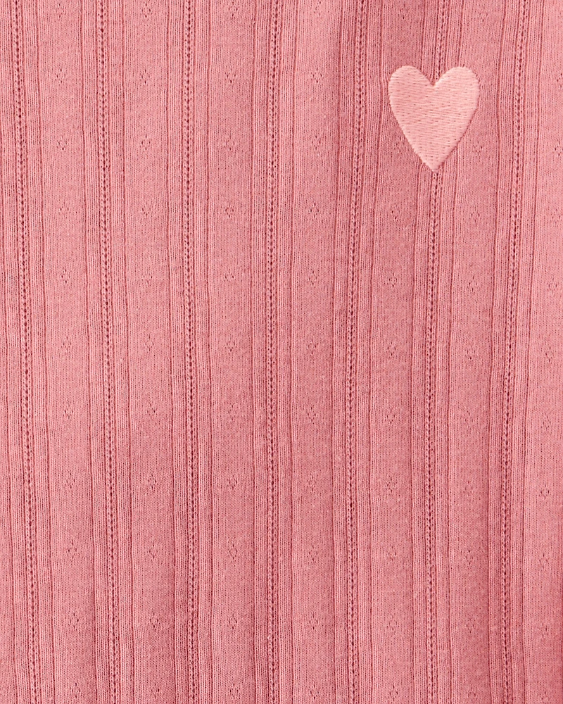 Girls 2-Piece Embroidered Heart Tee & Plaid Pleated Skirt Set - Pink
