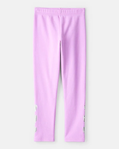 Girls Metallic Heart Pull-On Stretch Cozy Leggings - Purple