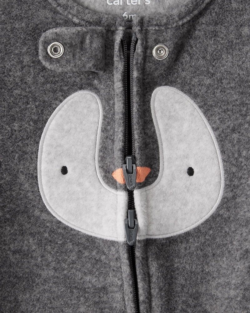 Baby Penguin Loose Fit Sleep & Play Pajamas - Grey