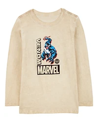 Kid Superhero Long-Sleeve Graphic Tee - Tan