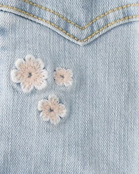 Baby Girl Flower Embroidered Denim Jacket - Light Wash
