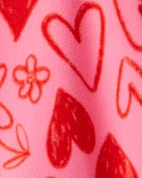 Baby Girl Heart Fleece Long-Sleeve Loose Fit 1-Piece Pajamas - Pink/Red
