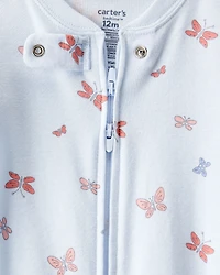 Baby Girl Butterfly 100% Cotton Snug Fit 2-Way Zip Footie 1-Piece Pajamas - Blue