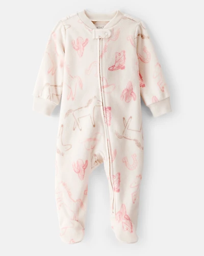 Baby Girl Cowgirl Print Loose Fit Long-Sleeve Sleep & Play - Cream
