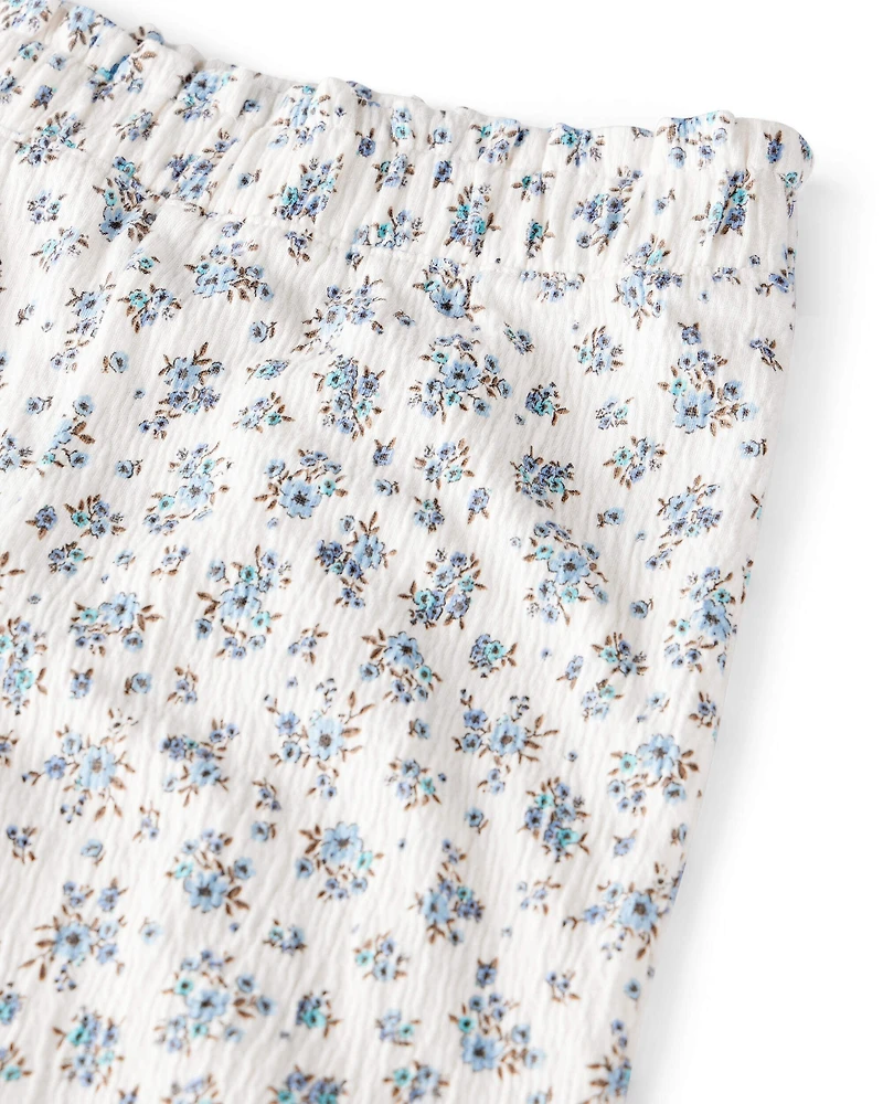 Toddler Girl 2-Piece Organic Cotton Crinkled Knit Set in BlueMist Bloom Print