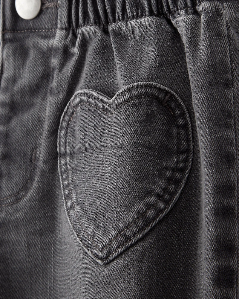 Toddler Girl Heart Pocket Barrel Jeans - Black