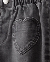 Toddler Girl Heart Pocket Barrel Jeans - Black