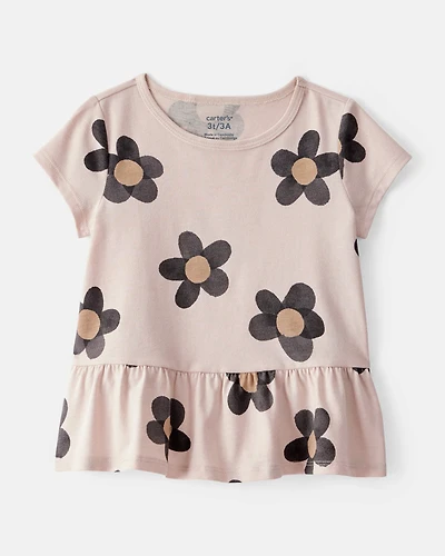Toddler Girl Flower Print Short-Sleeve Peplum Top - Tan