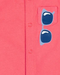 Baby Boy Sunglasses Snap-Up Romper - Coral