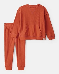Toddler Boy Waffle Knit Long-Sleeve Tee & Pant Set - Orange