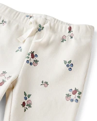 Baby Girl Organic Cotton Ribbed Knit Pants in Berry Blossom Print