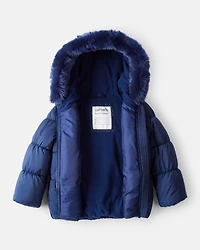 Toddler Girl Hooded Puffer Jacket - Navy