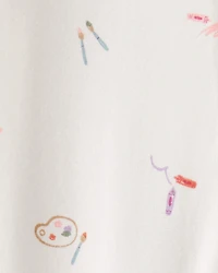 Baby Girl Painting & Coloring Print PurelySoft Long-Sleeve 2-Way Zip 1-Piece Pajamas - Ivory