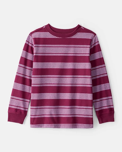 Boys Striped Long-Sleeve Tee - Burgundy
