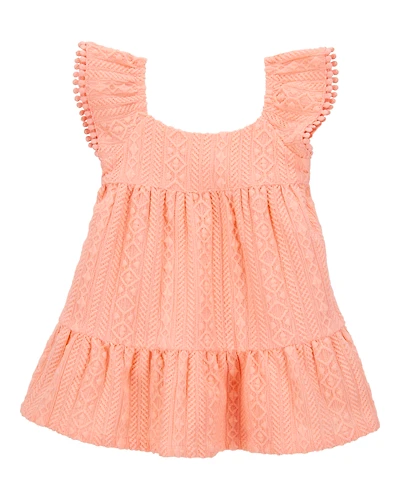 Baby Flutter Knit Textured Dress - Pink
