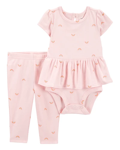Baby Girl 2-Piece Rainbow Peplum Bodysuit Pant Set - Pink