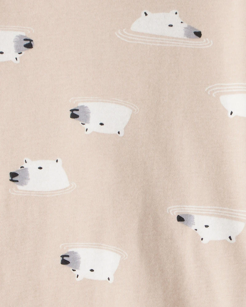 Toddler Boy Penguin & Polar Bear 100% Cotton Loose Fit 4-Piece Pajamas - Grey