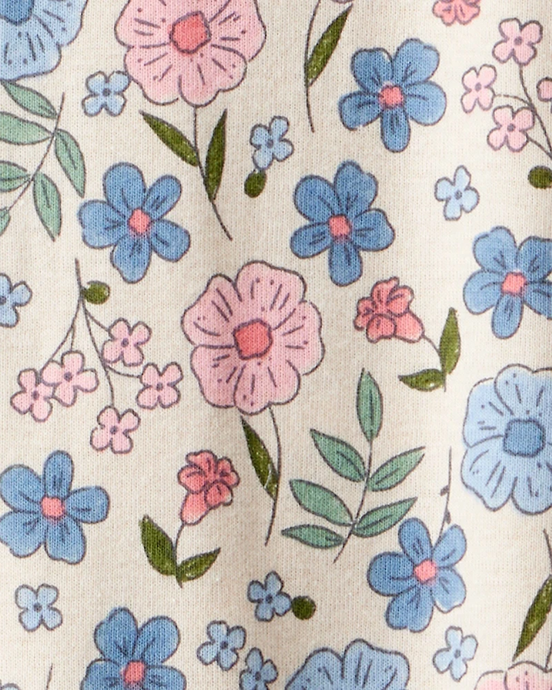 Toddler Girl Floral 100% Cotton Snug Fit Footie 1-Piece Pajamas - Ivory