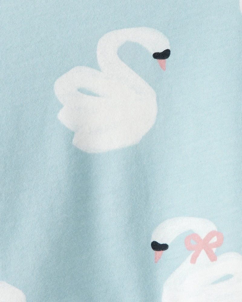 Baby Girl Swan Print Long-Sleeve Peplum Top - Blue