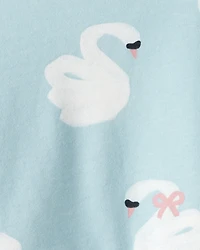 Baby Girl Swan Print Long-Sleeve Peplum Top - Blue